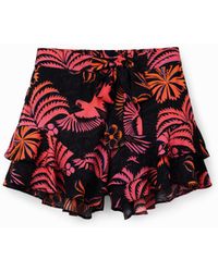 Desigual - Tropical Ruffle Shorts, Viscose - Lyst