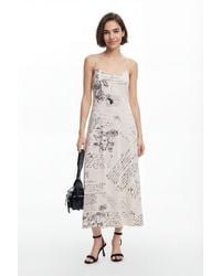 Desigual - Kleid Mit Zeitungsdruck, Damen, Polyester, Weiß - Lyst