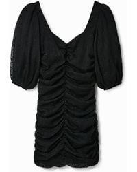 Desigual - Short Ruched Dress With Polka Dots, Polyester - Lyst