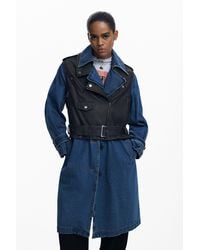 Desigual - Abnehmbarer Denim-Trenchcoat, Damen, Polyurethan, Blau - Lyst