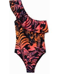 Desigual - Asymmetric Ruffle Swimsuit - Lyst