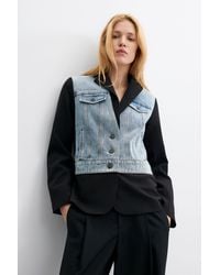 Desigual - Blazer Denim Combinada, Mujer, Negro - Lyst