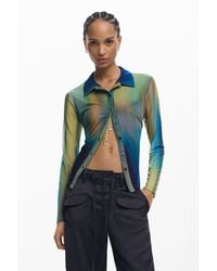 Desigual - Tee-Shirt Manches Longues En Maille, Femme, Polyester, Vert - Lyst