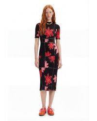 Desigual - Ribbed Floral Midi Dress, Viscose - Lyst