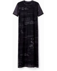 Desigual - Tulle Newspaper Midi Dress, Polyester - Lyst