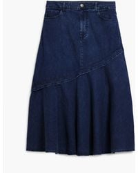 Desigual - Denim Midi Skirt With Ruffle, Cotton - Lyst