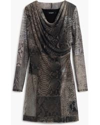 Desigual - Asymmetric Neckline Animal Print Dress, Polyester - Lyst