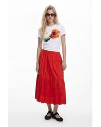 Desigual - Long Embroidered Skirt, Cotton - Lyst