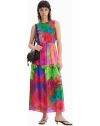 Desigual - Long Flower Cut-Out Dress, Viscose - Lyst