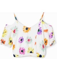 Desigual - Short Gathered Floral Blouse, Viscose - Lyst