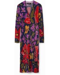 Desigual - Vestido Punto Midi Flores - Lyst