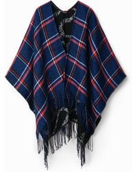 Desigual - Reversible Plaid Poncho, Acrylic - Lyst