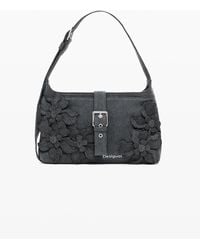 Desigual - Sac Moyen Avec Appliques Florales, Femme, Coton, Noir - Lyst