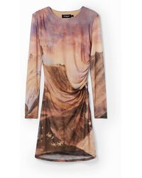 Desigual - Slim Landscape Mini Dress, Polyester - Lyst