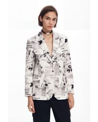Desigual - Straight Blazer With Text And Flowers, Cotton - Lyst