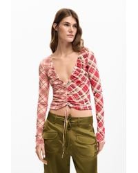 Desigual - Ruched Neckline T-Shirt, Polyester - Lyst