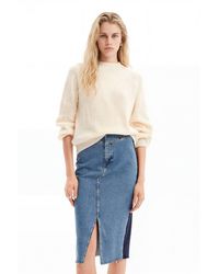 Desigual - Banded Denim Midi Skirt, Cotton - Lyst