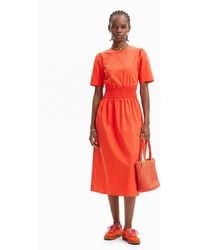 Desigual - Plain Combination Midi Dress, Cotton - Lyst
