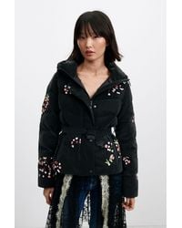 Desigual - Short Padded Jacket With Flowers, Polyurethane - Lyst
