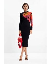 Desigual - Ribbed Floral Midi Dress, Viscose - Lyst