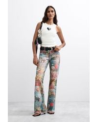 Desigual - Pantalón Vaquero Flare Estampado, Mujer, Algodon, Azul - Lyst