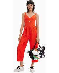 Desigual - Long Embroidered Strappy Jumpsuit, Cotton - Lyst