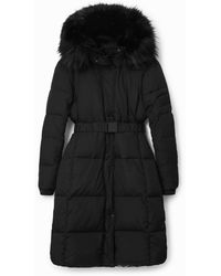 Desigual - Long Padded Coat With Belt, Polyester - Lyst