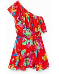 Desigual - Tropical Asymmetric Short Dress, Viscose - Lyst