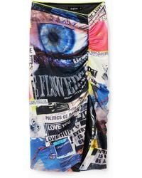 Desigual - Slim Gathered Collage Midi Skirt, Polyester - Lyst