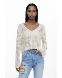 Desigual - Cropped Openwork Sweater - Lyst