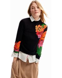Desigual - Ribbed Floral T-shirt - Lyst