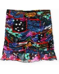Desigual - Draped Digital Patchwork Mini Skirt, Polyester - Lyst