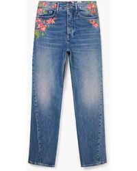 Desigual - Long Denim Pants With Flowers, Cotton - Lyst
