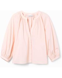 Desigual - V-Neck Poplin Blouse, Cotton - Lyst