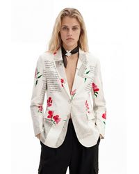 Desigual - Straight Floral Text Blazer, Cotton - Lyst
