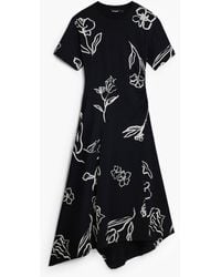 Desigual - Asymmetric Dress With Floral Strokes, Cotton - Lyst