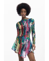 Desigual - Ruched Asymmetric Dress, Polyester - Lyst