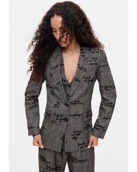 Desigual - Blazer Cuadros Lettering, Mujer, Negro - Lyst
