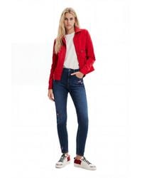Desigual - Skinny Push-Up Jeans With Embroidered Flowers, Cotton - Lyst