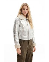 Desigual - Double-Sided Metallic Aviator Jacket, Polyester - Lyst