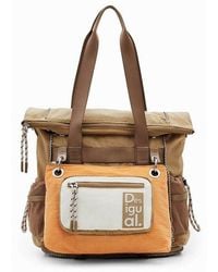 Desigual - Grand Sac À Dos Voyager Multiposition, Femme, Polyamide, Marron - Lyst