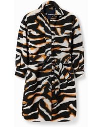 Desigual - Long Zebra Overshirt Coat - Lyst