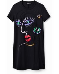 Desigual - Arty Face T-Shirt Dress, Cotton - Lyst