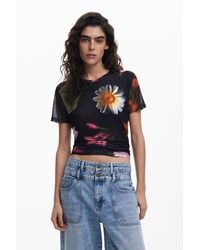 Desigual - Printed Tulle T-Shirt - Lyst