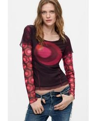 Desigual - Printed Long Sleeve T-Shirt, Polyester - Lyst