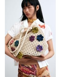 Desigual - Crochet Bag With Flowers, Cotton - Lyst