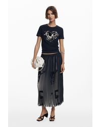Desigual - Falda Midi Textura Periódico - Lyst