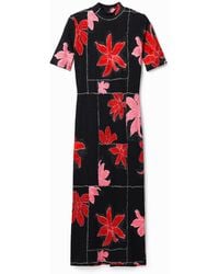 Desigual - Robe Midi Tissu Côtelé Fleurs - Lyst