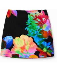 Desigual - Slim Floral Mini Skirt, Cotton - Lyst
