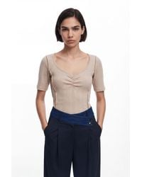 Desigual - Ruched Neckline T-Shirt, Cotton - Lyst